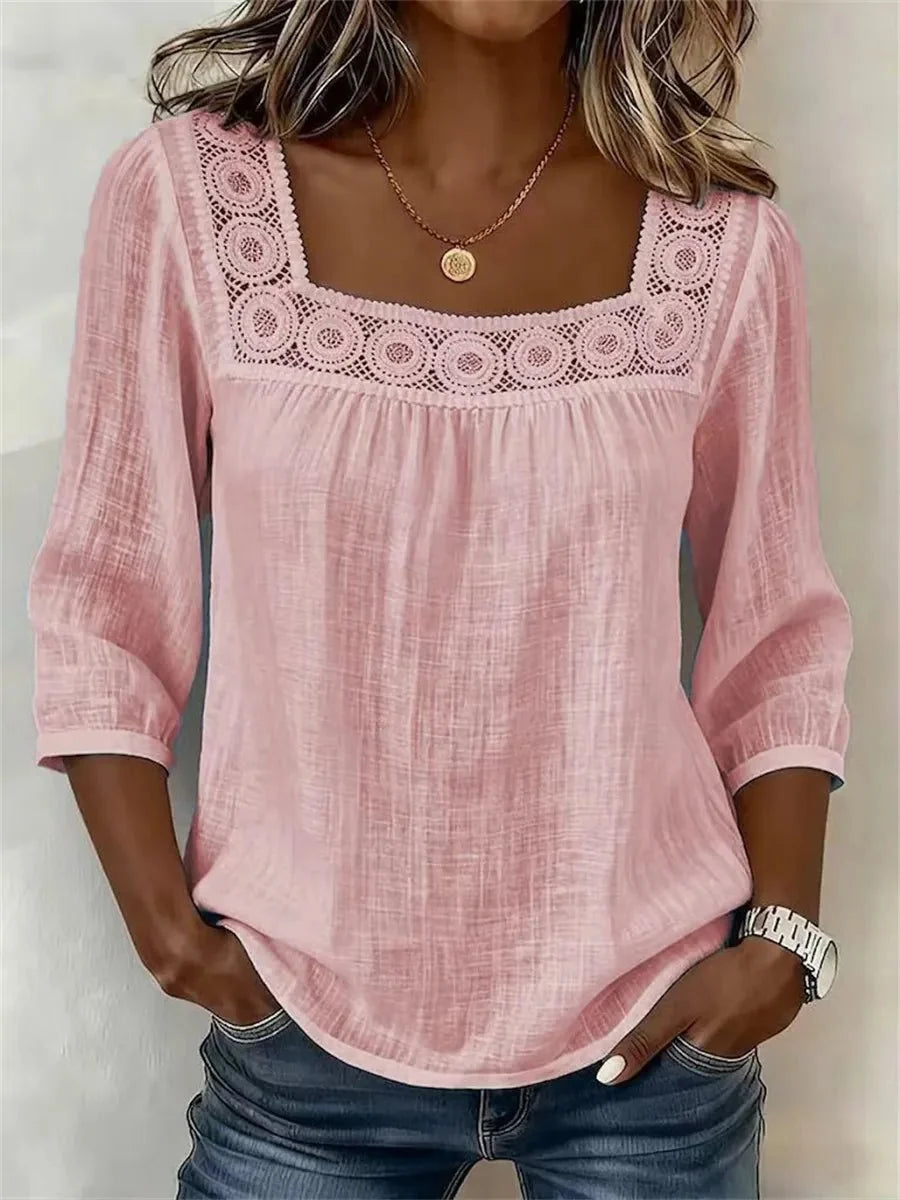 Amora | Lace Square Neck Blouse