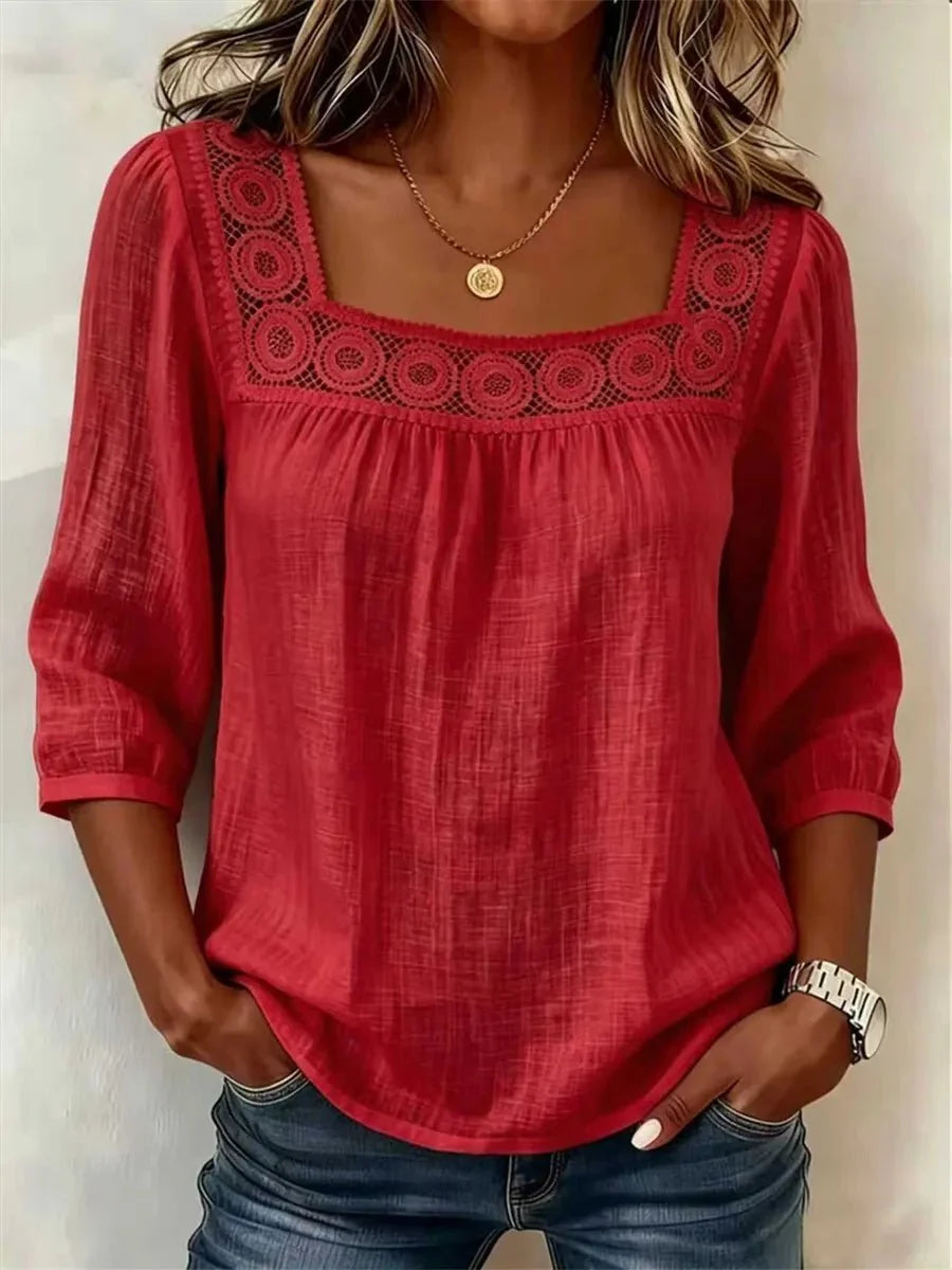 Amora | Lace Square Neck Blouse