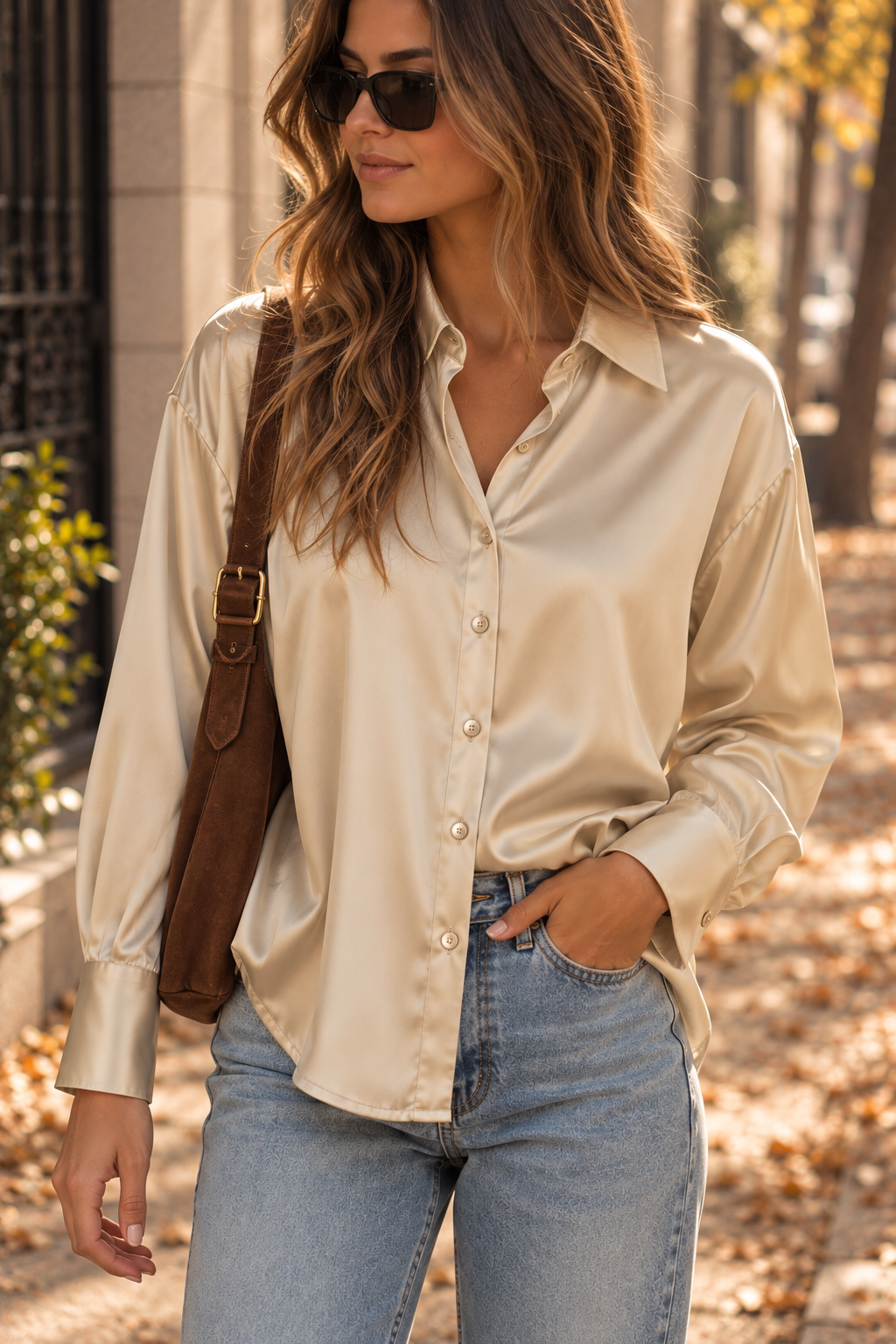 Sofía - Blusa de Satén con Cuello Camisero