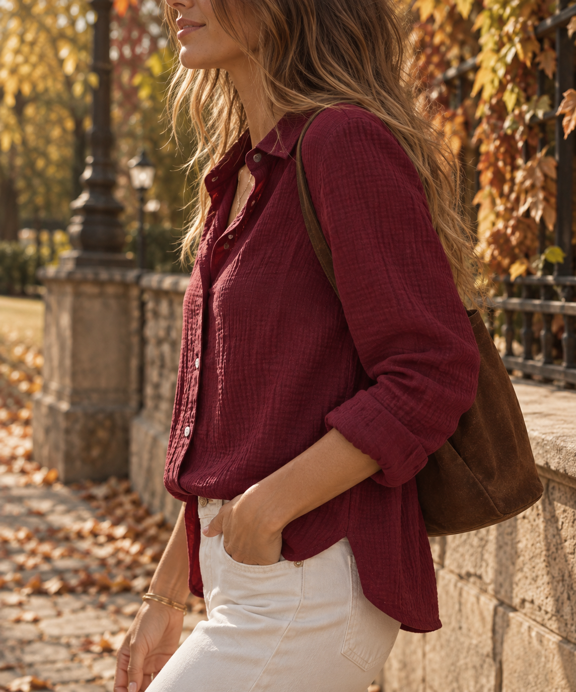 Valentina - Blusa de Lino Cuello Pico