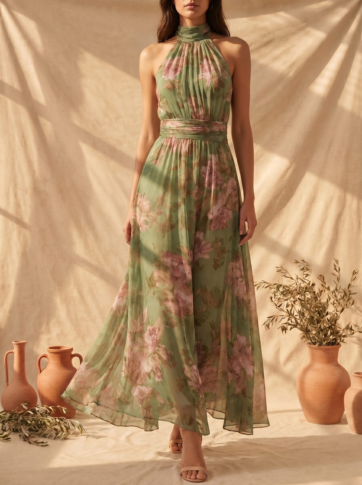 Cristina - Vestido Maxi Halter Floral