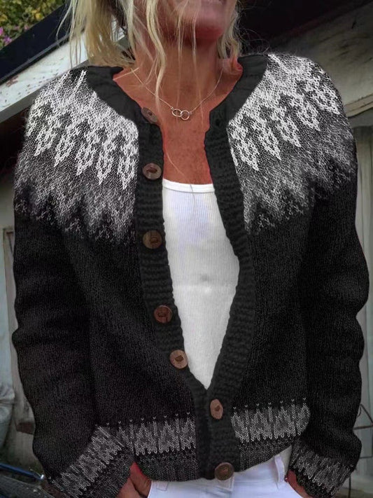 Berta - Cárdigan Nórdico Negro y Gris