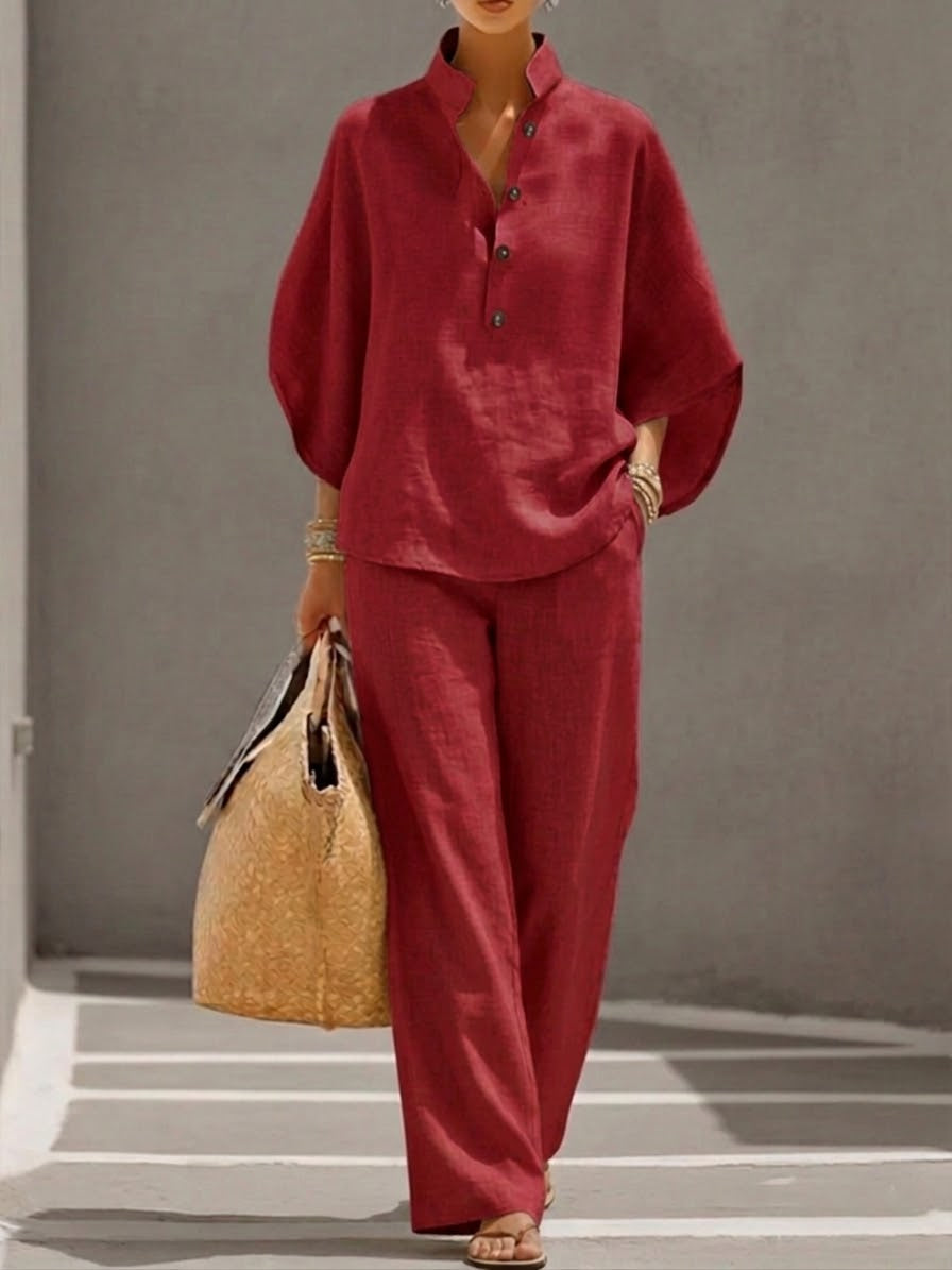 Amalia - Conjunto Fluido de Blusa y Pantalón en rojo