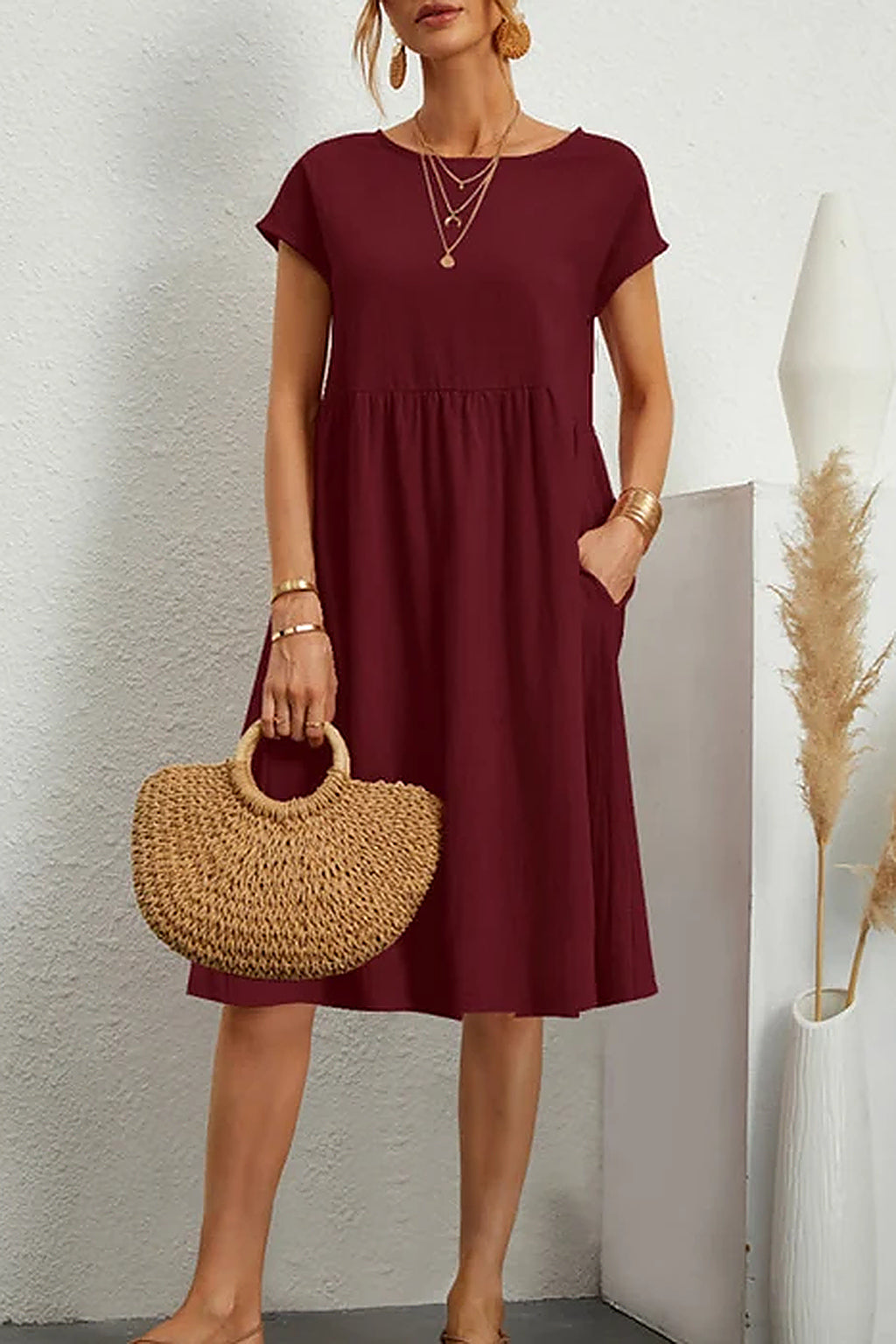 Aitana - Vestido Amplio de Cuello Redondo