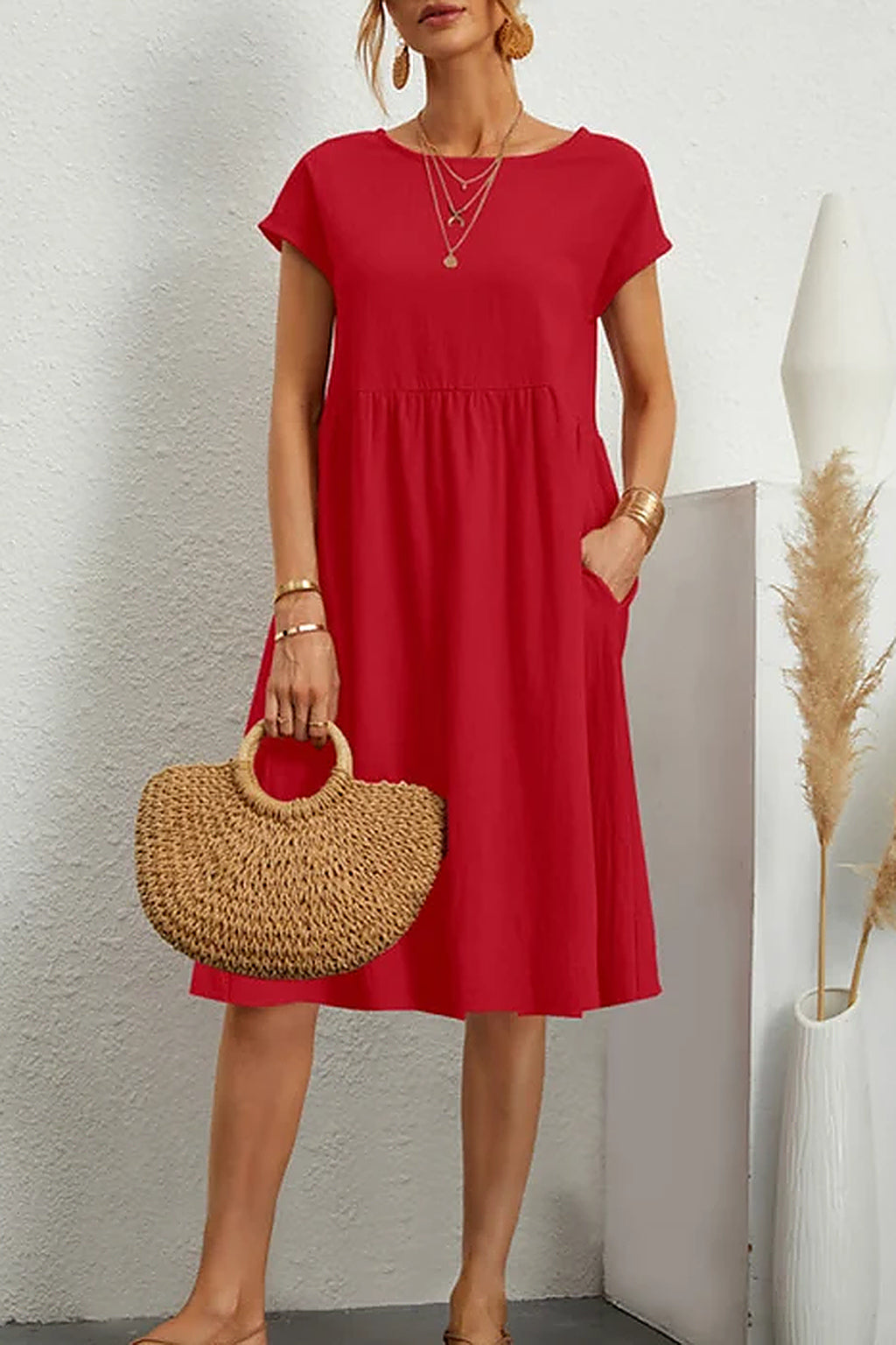 Aitana - Vestido Amplio de Cuello Redondo